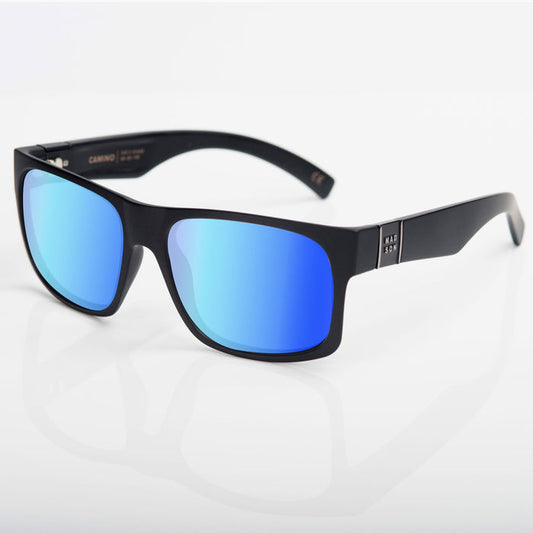 Madson Camino sunglasses in black matte with blue chrome lens