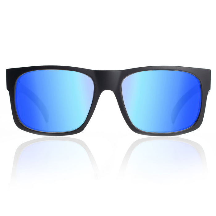Madson Camino sunglasses in black matte with blue chrome lens, alternate product view