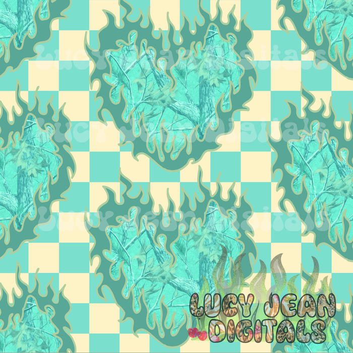 Camo turquoise Flame Heart Checkered Seamless File