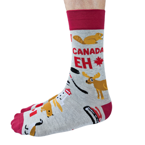 Canada Eh men’s socks – fun Canadian-themed socks with maple leaf and ‘Eh’ text