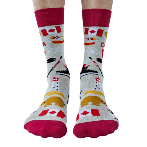 Canada Eh men’s socks – fun Canadian-themed socks with maple leaf and ‘Eh’ text