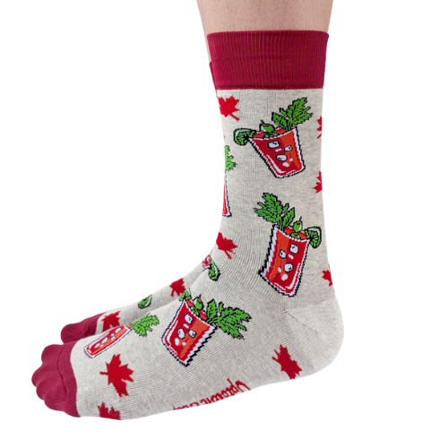 Canadian Caesar men’s socks – fun socks featuring the classic Canadian cocktail with garnishes