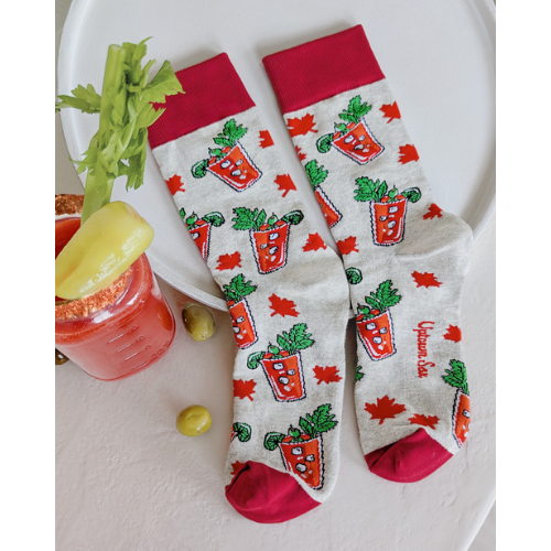 Canadian Caesar men’s socks – fun socks featuring the classic Canadian cocktail with garnishes