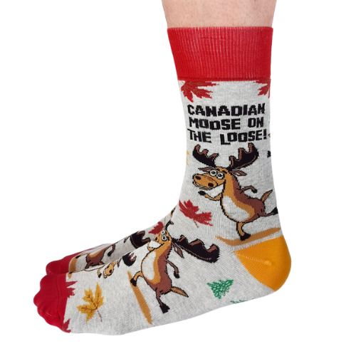 Canadian Moose socks showcasing a detailed moose design, perfect for those who love Canada and the outdoors.