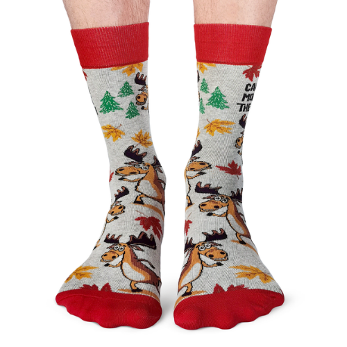 Canadian Moose socks showcasing a detailed moose design, perfect for those who love Canada and the outdoors.