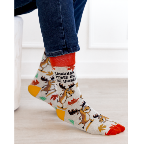Canadian Moose socks showcasing a detailed moose design, perfect for those who love Canada and the outdoors.