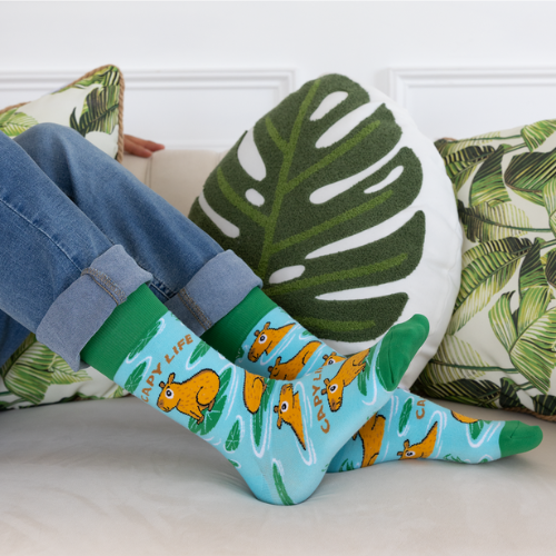 Capy Life men’s socks – fun socks featuring relaxed capybara illustrations and chill vibe