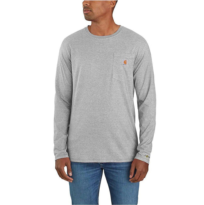 Carhartt Force relaxed fit midweight long sleeve pocket tee in heather grey, big and tall