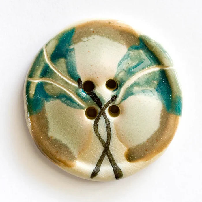 L342 Green Floral Statement Button - 1.8in