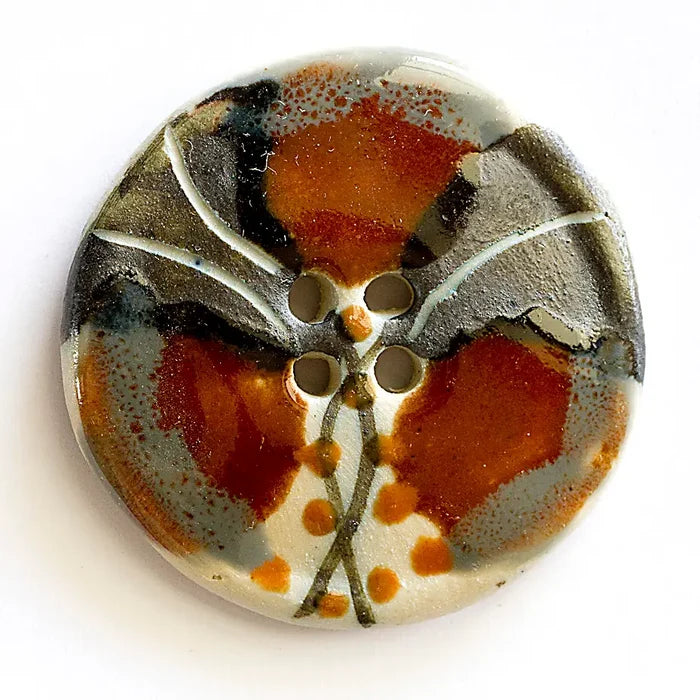 L343 Brown Floral Statement Button  - 1.8in
