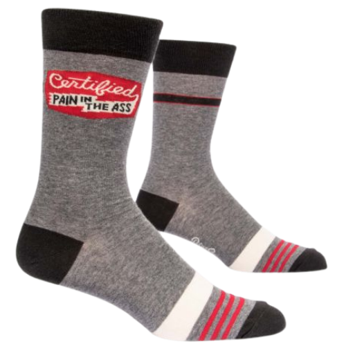 Certified Pain In The Ass, gray mens socks, blue q 2022