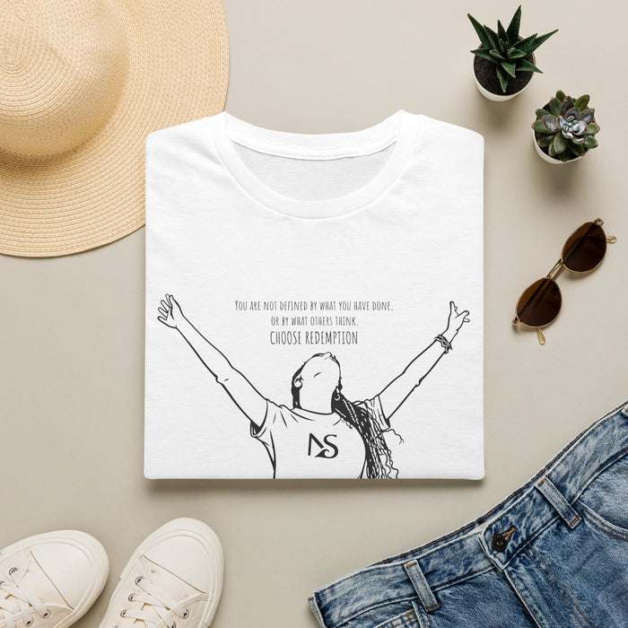 'Choose Redemption' Inspirational Woman Illustration Tee (black line art)