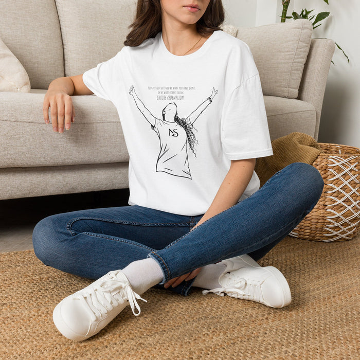 'Choose Redemption' Inspirational Woman Illustration Tee (black line art)