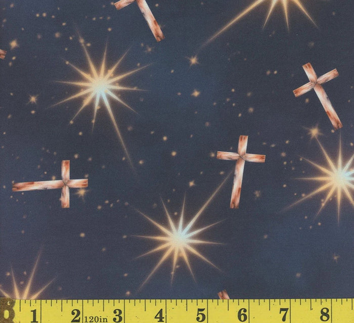Christmas Bethlehem Star on Blue 100% Cotton Price per Yard