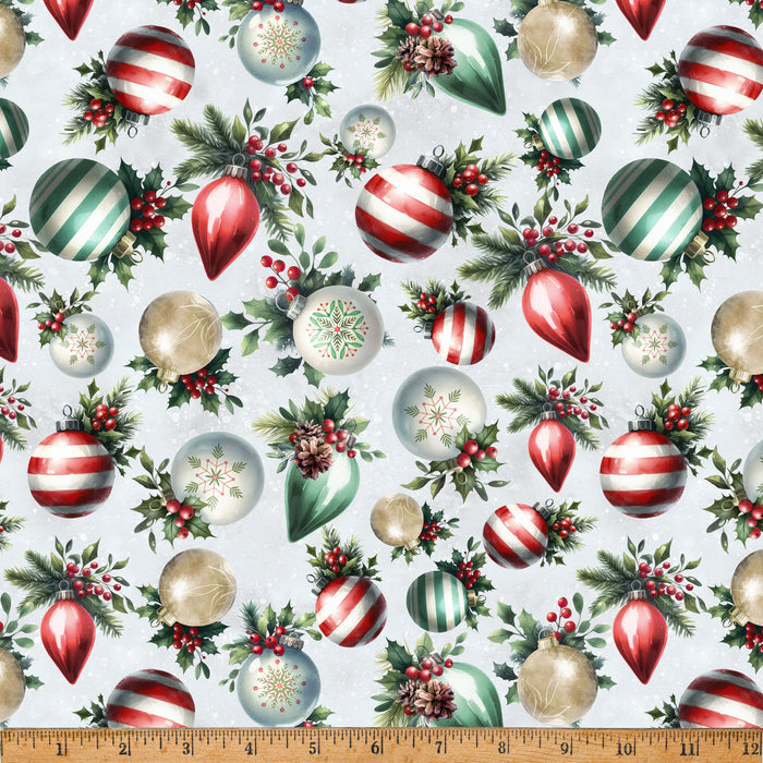 Christmas Cozy Tidings Tossed Ornaments on Blue