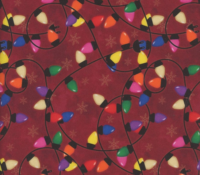 Christmas Lights on Red 100% Cotton Price per yard
