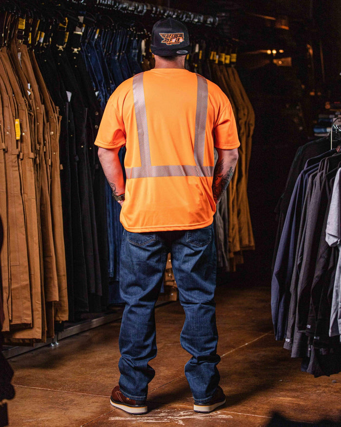 Carhartt Class 2 hi-vis short sleeve work tee in brite orange with reflective trim