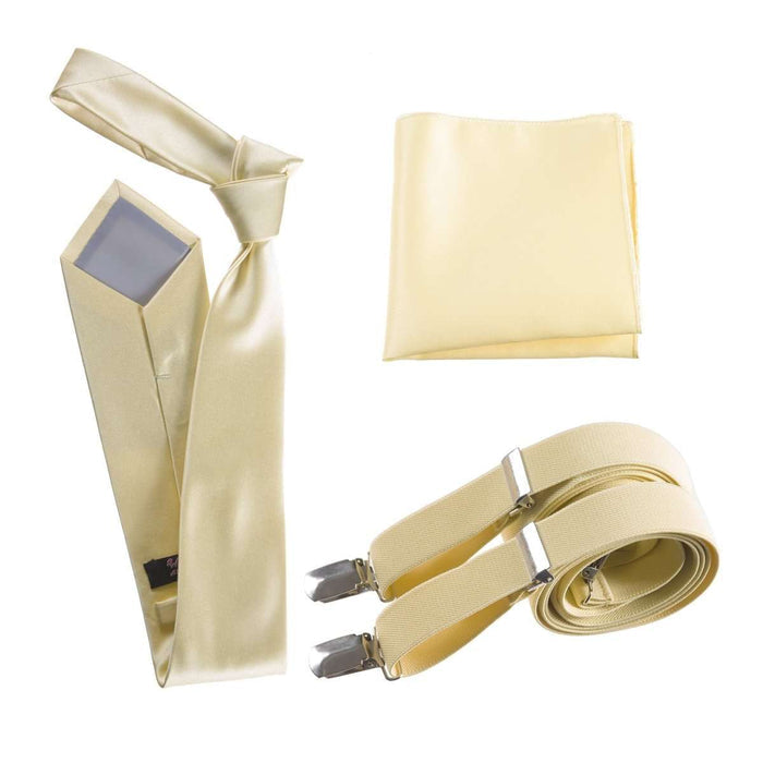Classic Windsor Self Tie Necktie Suspenders and Pocket Square - Tuxgear