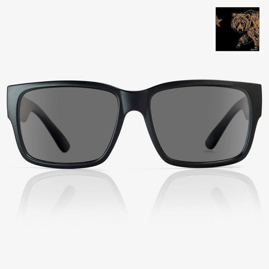 Madson Classico sunglasses in black with California Bear detail and grey polarized lens