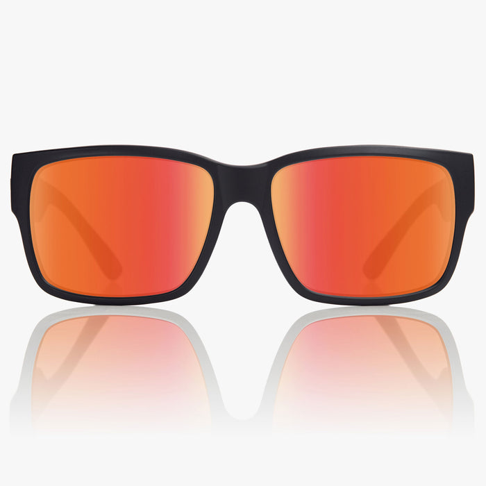 Madson Classico sunglasses in black matte with red chrome polarized lens