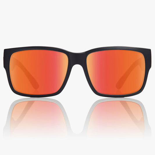 Madson Classico sunglasses in black matte with red chrome polarized lens