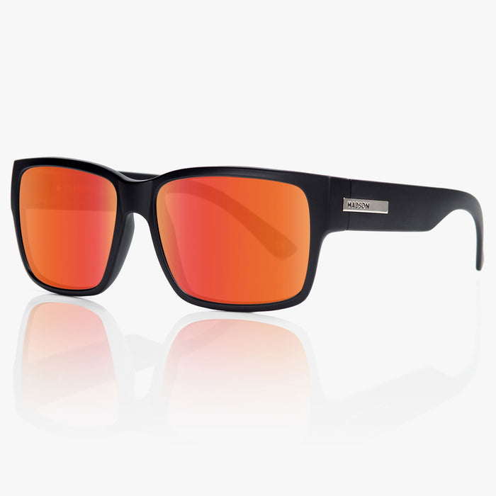 Madson Classico sunglasses in black matte with red chrome polarized lens, alternate product view