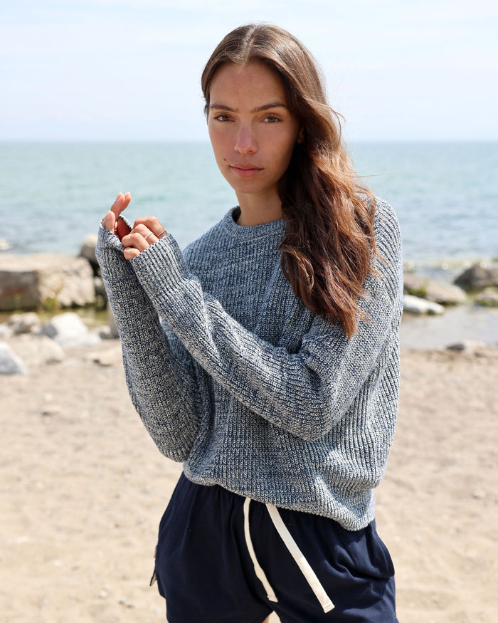 Cotton Knit Sweater Heather Navy - Unisex