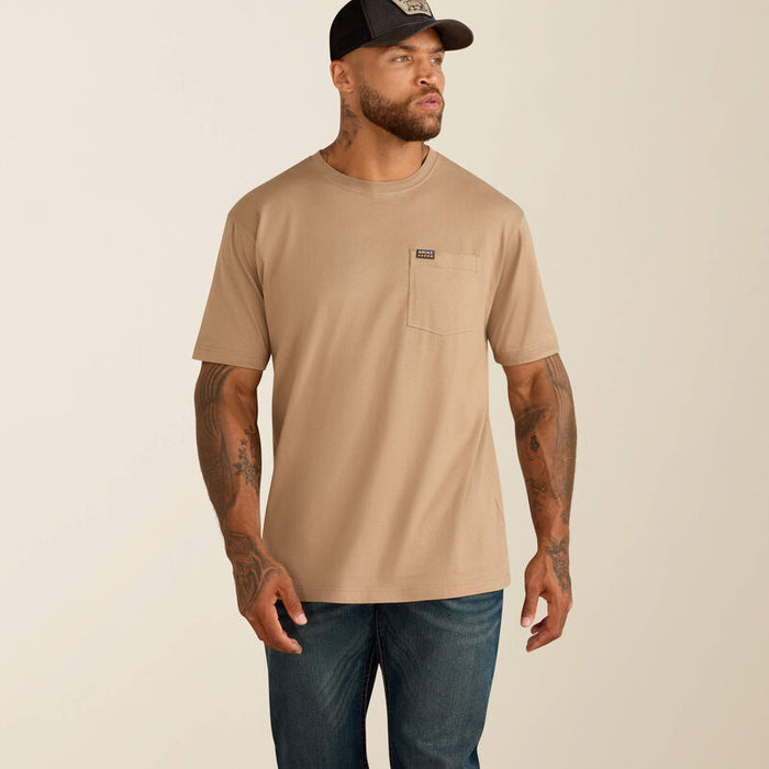 Ariat Work Cotton Strong short-sleeve pocket t-shirt in greige, front view, available in big and tall sizes