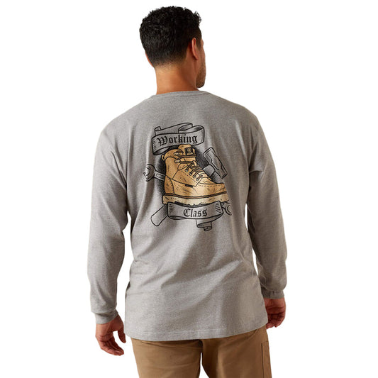 Ariat Work Cotton Strong Working Class long sleeve t-shirt in heather grey, front view