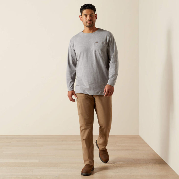 Full-length view of the Ariat Work Cotton Strong Working Class long sleeve tee, heather grey