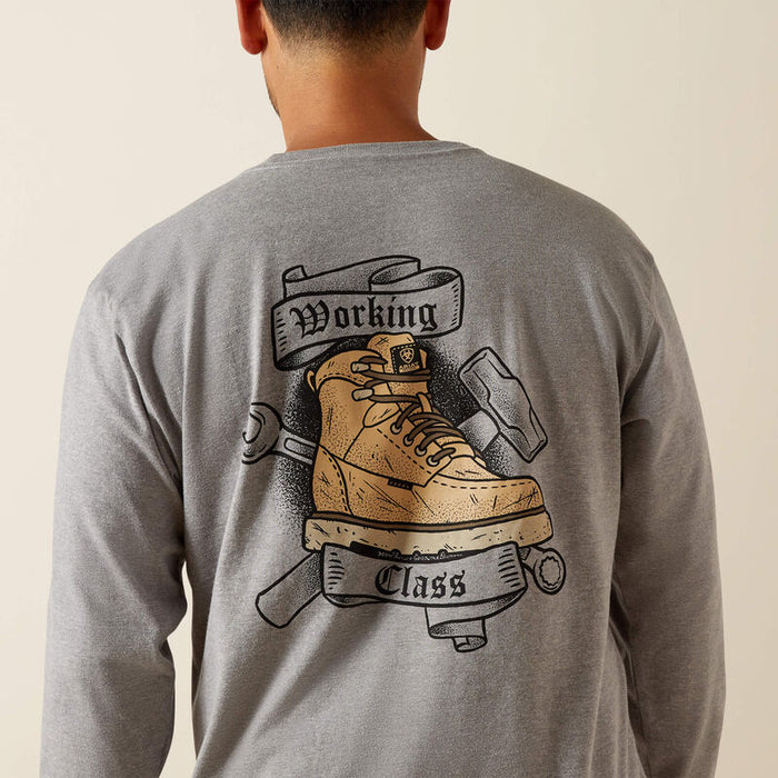Ariat Work Cotton Strong Working Class long sleeve work tee in heather grey, detail view