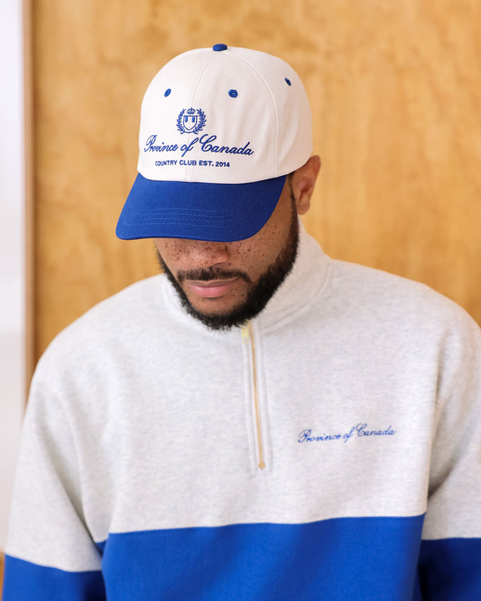 Made in Canada 100% Cotton Country Club Baseball Hat Natural Royal Blue - Province of Canada