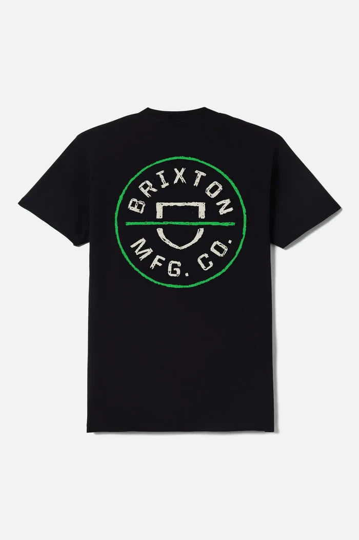 Brixton Crest II short-sleeve standard fit graphic t-shirt in black, stone and green