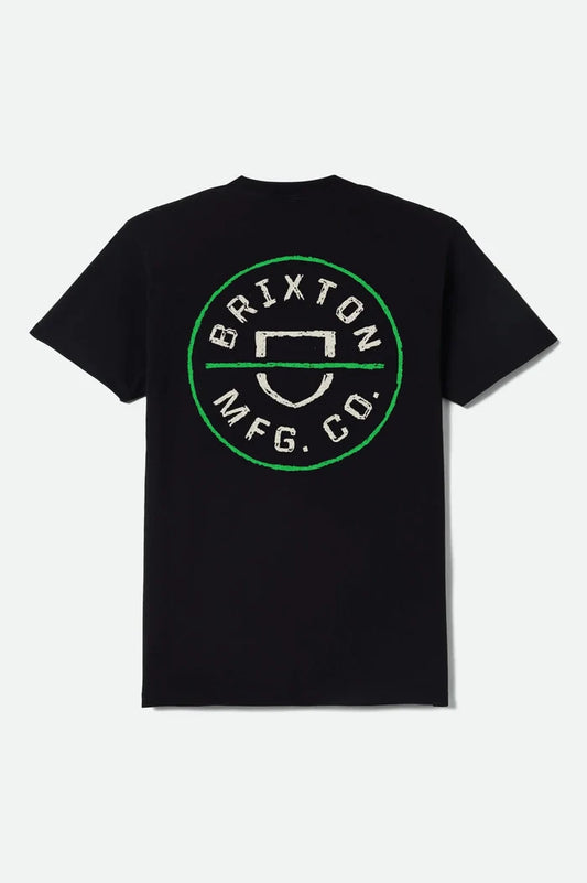 Brixton Crest II short-sleeve standard fit graphic t-shirt in black, stone and green