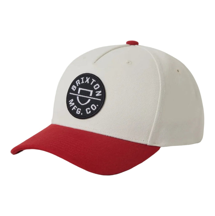 Brixton Crest Netplus snapback hat in off white and adrenaline rush