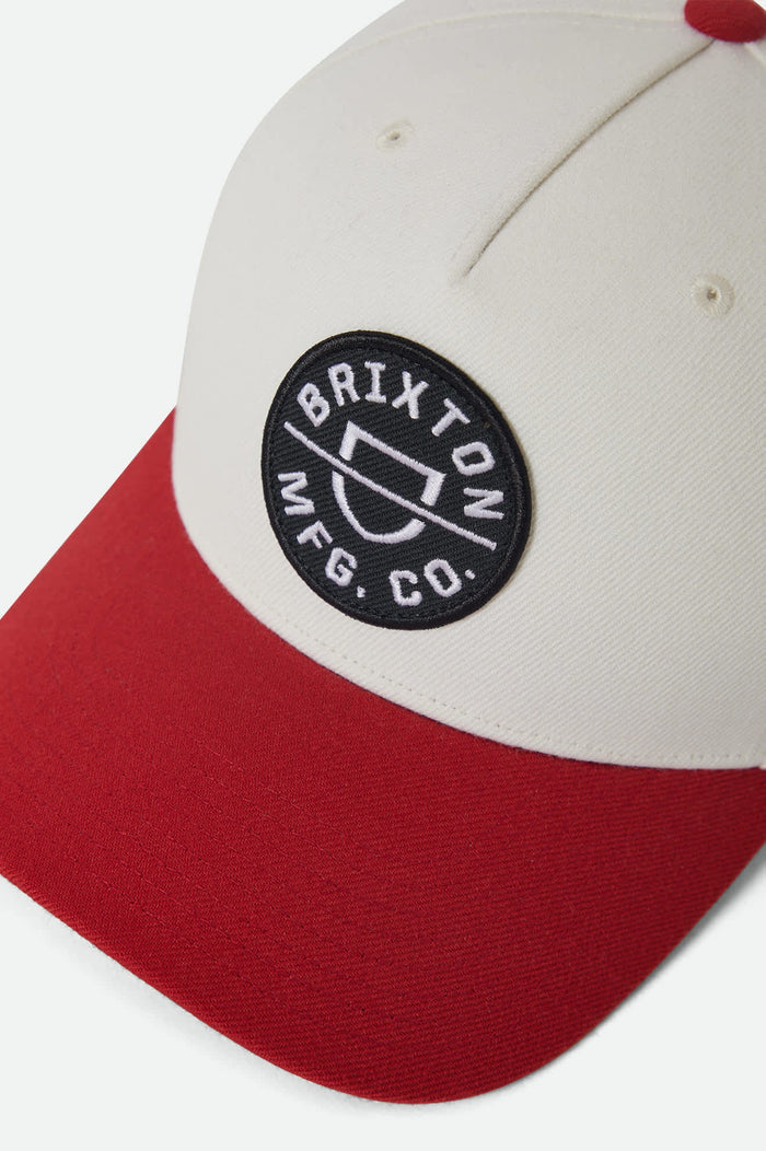 Brixton Crest Netplus snapback hat in off white and adrenaline rush, alternate product view