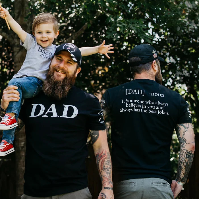 Grunt Style Dad Defined tee in black shown on a model