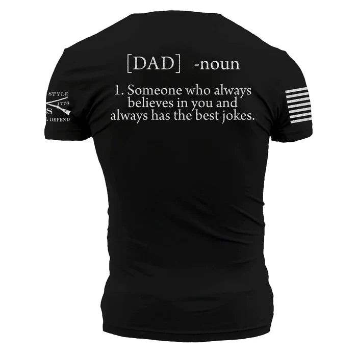 Grunt Style Dad Defined tee in black, back view of the print