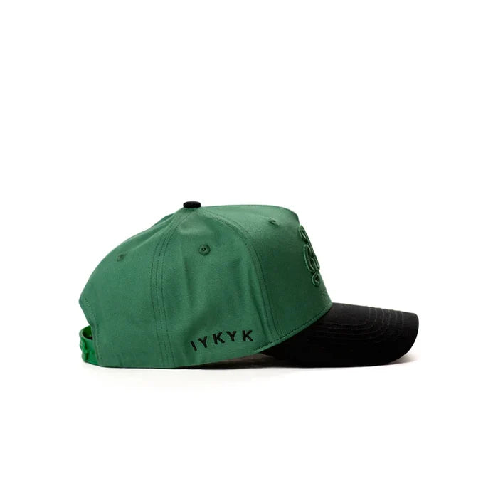 Dad Gang logo hat in dark green and black, alternate product view