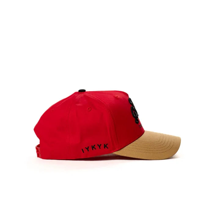 Dad Gang logo hat in red, gold and black, additional product view