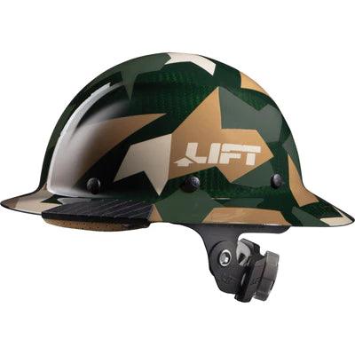 Lift Safety DAX carbon fiber full brim hard hat in jungle camo, left side view