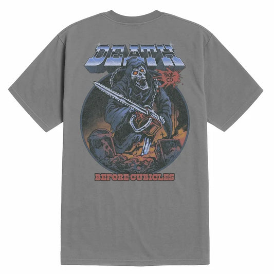 Back view of the Troll Co. DBC Reaper graphic t-shirt in putty