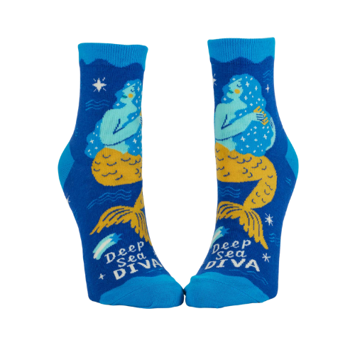 Deep Sea Diva ankle socks with colorful ocean-themed design.