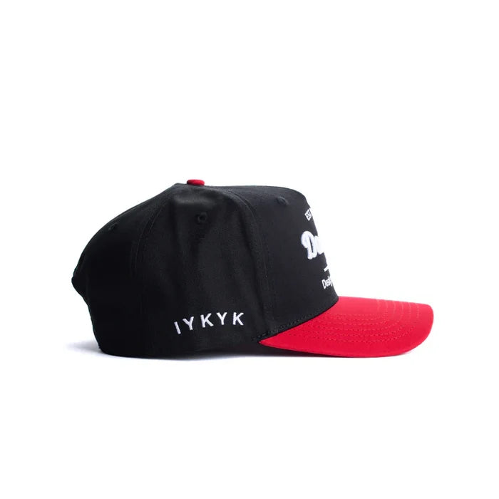Dad Gang Horsepower hat in black with red and white, alternate product view