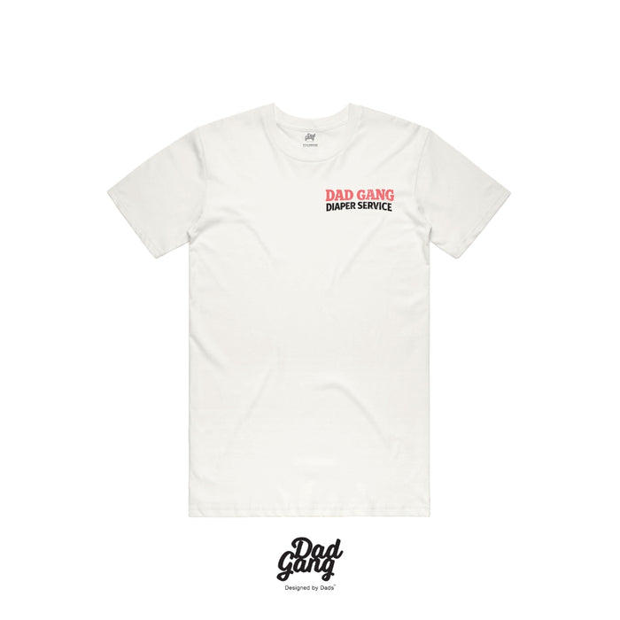 Diaper Service short sleeve graphic tee by Dad Gang in white, alternate product view