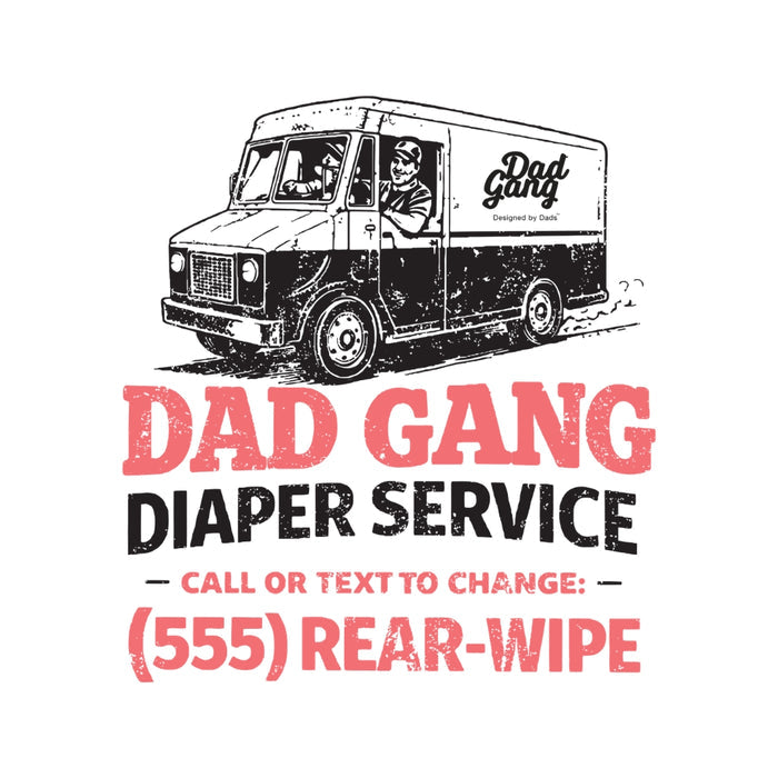 Diaper Service graphic tee by Dad Gang in white, additional product view of the garment