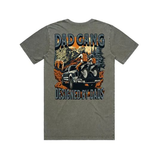 Mt. Adventure short sleeve graphic tee by Dad Gang in faded green, main product view