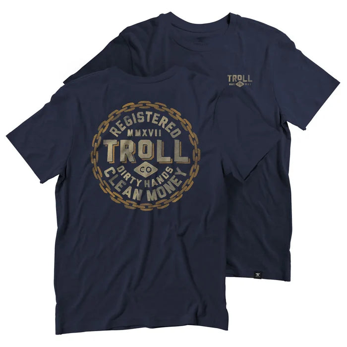 Troll Co. DHCM Chain Gang short-sleeve graphic t-shirt in navy, available in big and tall sizes