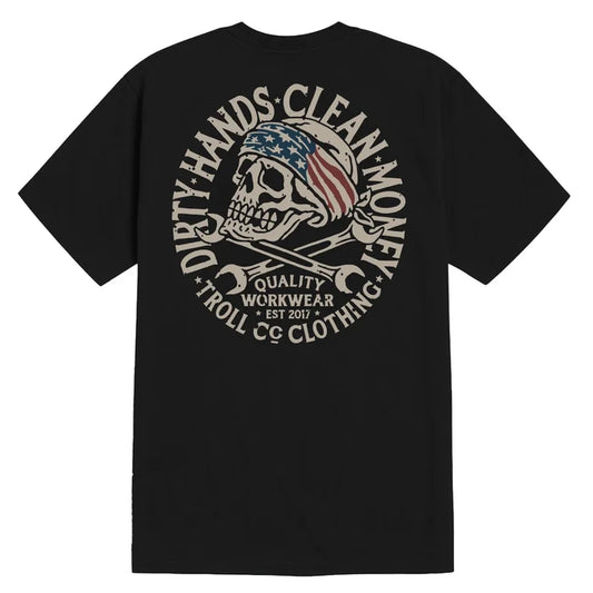 Back view of the Troll Co. DHCM Pirate graphic t-shirt in black