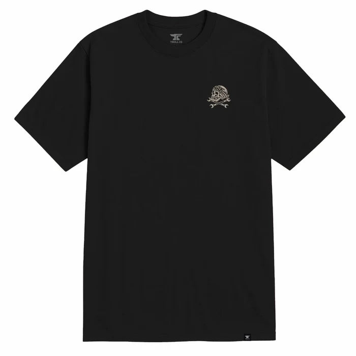 Front view of the Troll Co. DHCM Pirate graphic t-shirt in black
